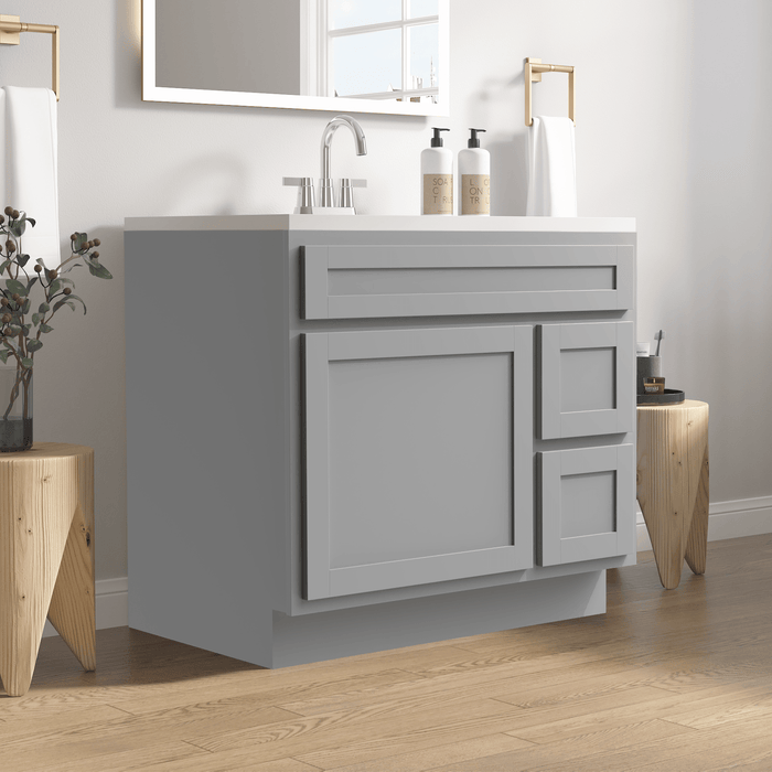 36" Modern Freestanding Oak Plywood Bathroom Vanity Base Only – Shaker Style Storage Cabinet with 2 Extension Drawers & Single Louvered Door VA40362R - HomeBeyond