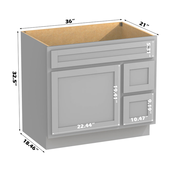 36" Modern Freestanding Oak Plywood Bathroom Vanity Base Only – Shaker Style Storage Cabinet with 2 Extension Drawers & Single Louvered Door VA40362R - HomeBeyond