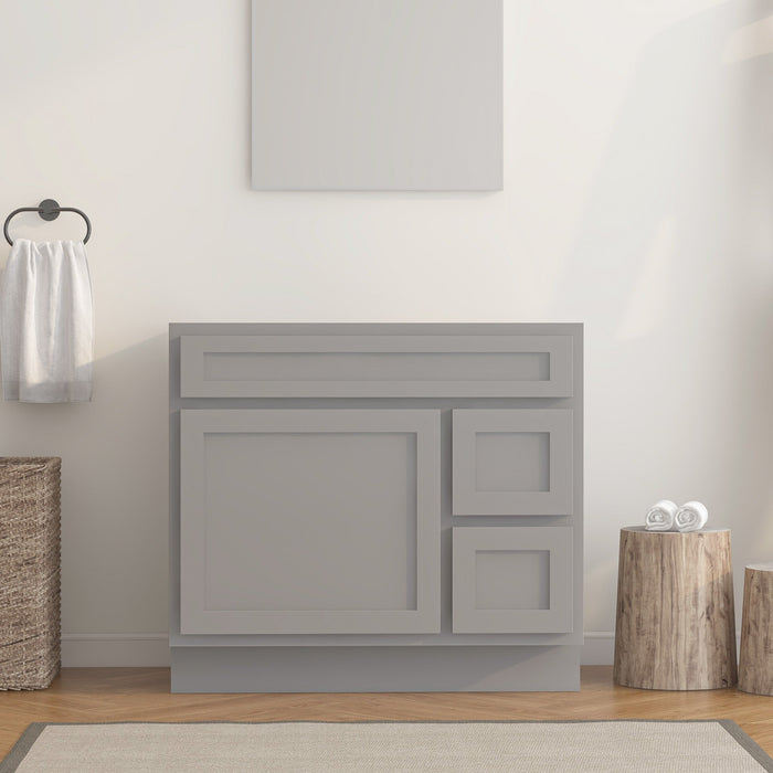 36" Modern Freestanding Oak Plywood Bathroom Vanity Base Only – Shaker Style Storage Cabinet with 2 Extension Drawers & Single Louvered Door VA40362R - HomeBeyond