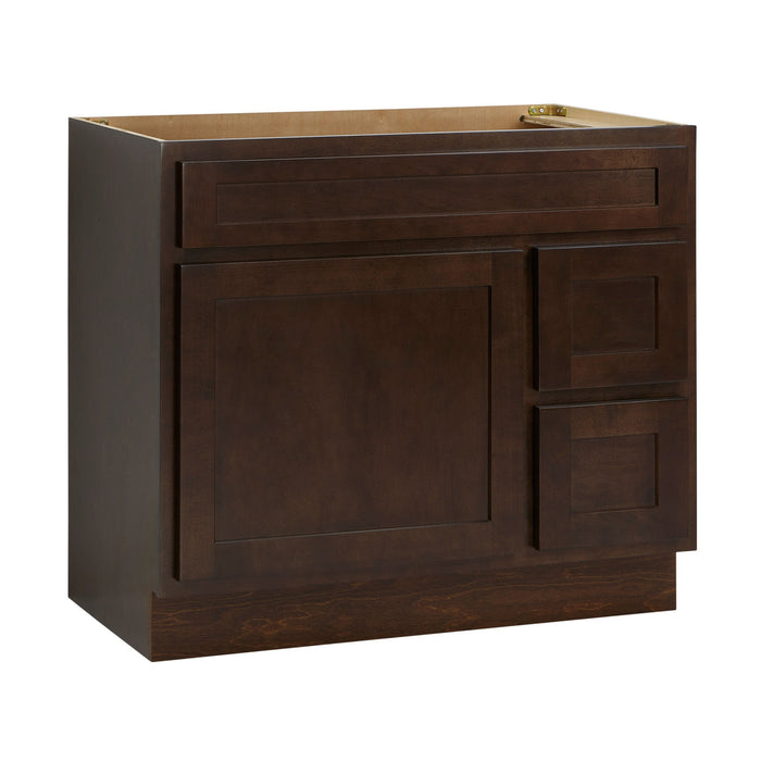 36" Modern Freestanding Oak Plywood Bathroom Vanity Base Only – Shaker Style Storage Cabinet with 2 Extension Drawers & Single Louvered Door VA40362R - HomeBeyond