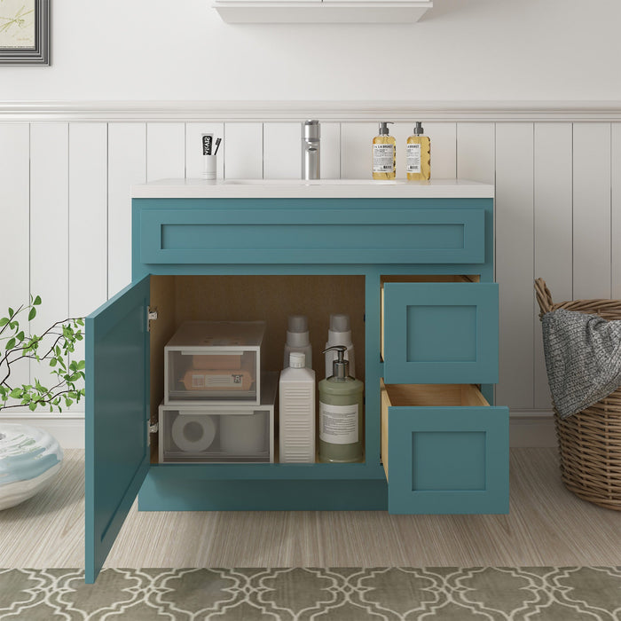 36" Modern Freestanding Oak Plywood Bathroom Vanity Base Only – Shaker Style Storage Cabinet with 2 Extension Drawers & Single Louvered Door VA40362R - HomeBeyond