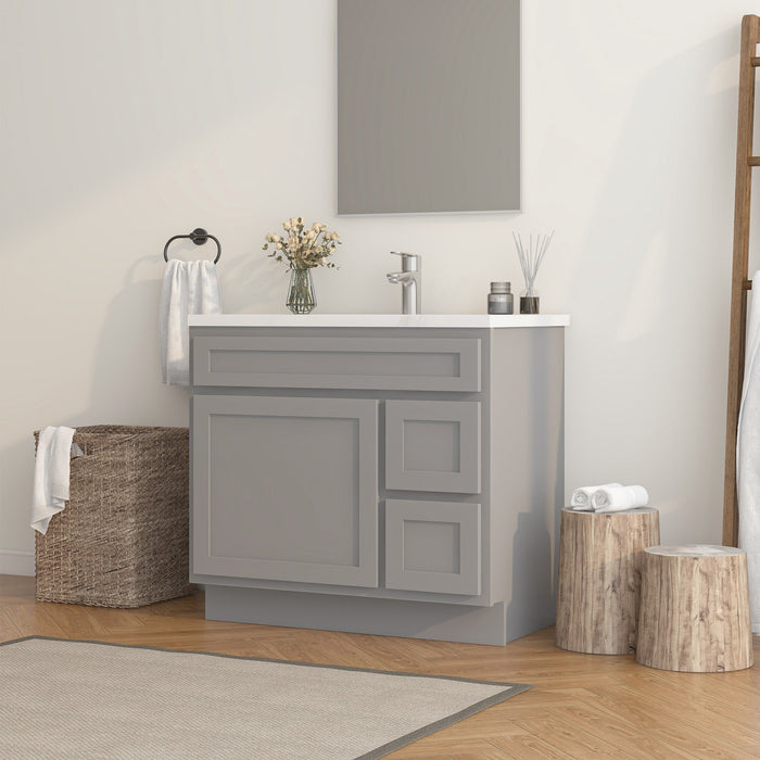 36" Modern Freestanding Oak Plywood Bathroom Vanity Base Only – Shaker Style Storage Cabinet with 2 Extension Drawers & Single Louvered Door VA40362R - HomeBeyond