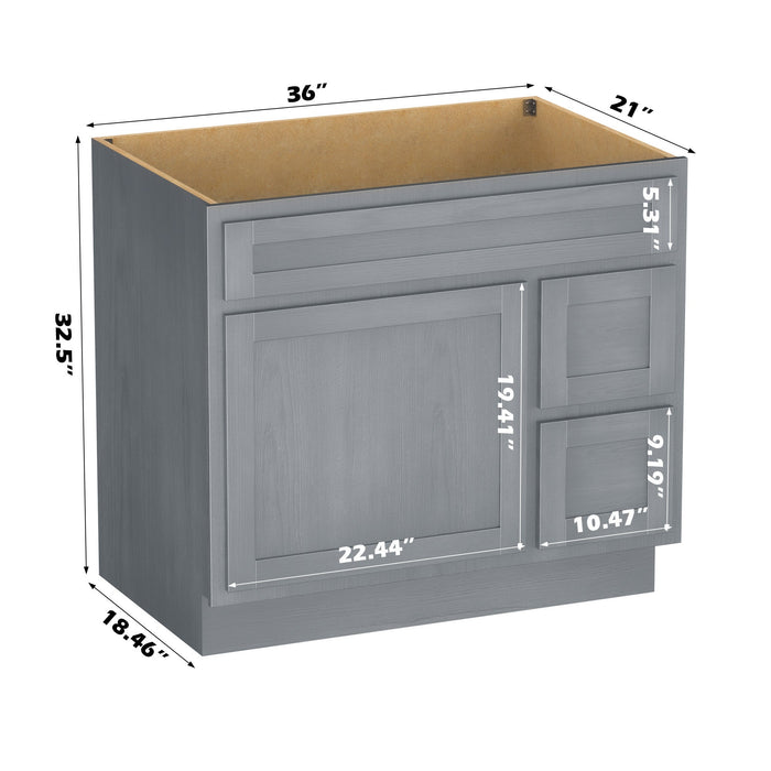 36" Modern Freestanding Oak Plywood Bathroom Vanity Base Only – Shaker Style Storage Cabinet with 2 Extension Drawers & Single Louvered Door VA40362R - HomeBeyond