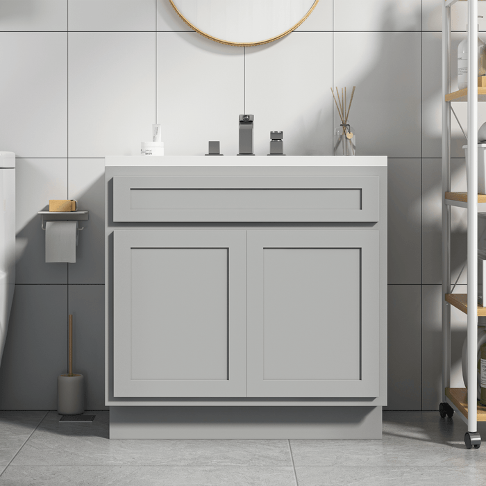 36" Modern Freestanding Oak Plywood Bathroom Vanity Base Only – Shaker Style Storage Cabinet with 2 Soft-Closing Doors VA4036 - HomeBeyond