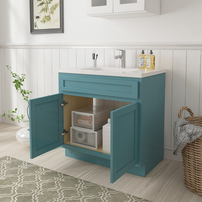 36" Modern Freestanding Oak Plywood Bathroom Vanity Base Only – Shaker Style Storage Cabinet with 2 Soft-Closing Doors VA4036 - HomeBeyond