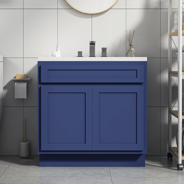 36" Modern Freestanding Oak Plywood Bathroom Vanity Base Only – Shaker Style Storage Cabinet with 2 Soft-Closing Doors VA4036 - HomeBeyond