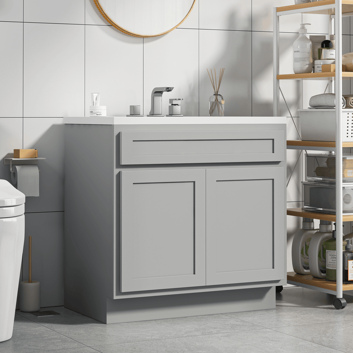 36" Modern Freestanding Oak Plywood Bathroom Vanity Base Only – Shaker Style Storage Cabinet with 2 Soft-Closing Doors VA4036 - HomeBeyond