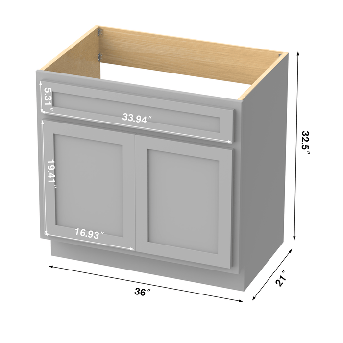 36" Modern Freestanding Oak Plywood Bathroom Vanity Base Only – Shaker Style Storage Cabinet with 2 Soft-Closing Doors VA4036 - HomeBeyond
