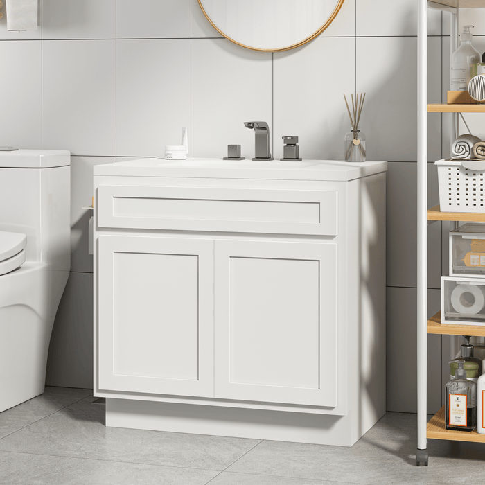 36" Modern Freestanding Oak Plywood Bathroom Vanity Base Only – Shaker Style Storage Cabinet with 2 Soft-Closing Doors VA4036 - HomeBeyond