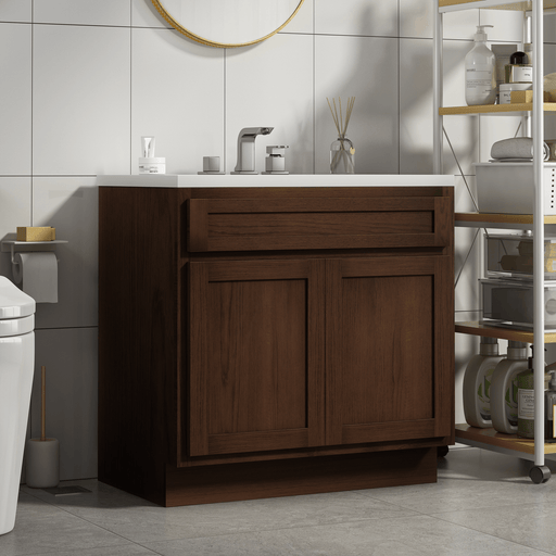 36" Modern Freestanding Oak Plywood Bathroom Vanity Base Only – Shaker Style Storage Cabinet with 2 Soft-Closing Doors VA4036 - HomeBeyond