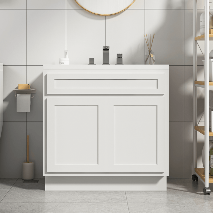 36" Modern Freestanding Oak Plywood Bathroom Vanity Base Only – Shaker Style Storage Cabinet with 2 Soft-Closing Doors VA4036 - HomeBeyond