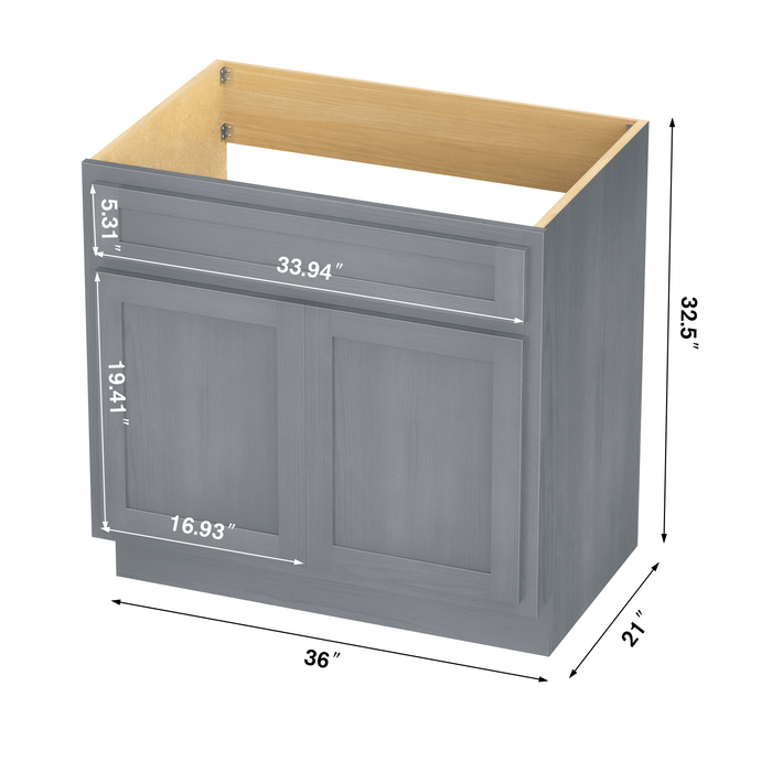 36" Modern Freestanding Oak Plywood Bathroom Vanity Base Only – Shaker Style Storage Cabinet with 2 Soft-Closing Doors VA4036 - HomeBeyond