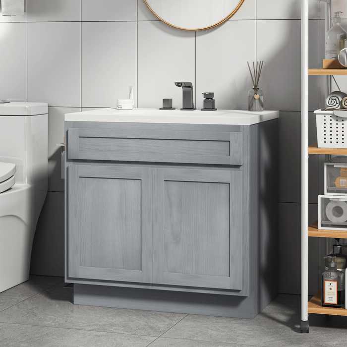 36" Modern Freestanding Oak Plywood Bathroom Vanity Base Only – Shaker Style Storage Cabinet with 2 Soft-Closing Doors VA4036 - HomeBeyond