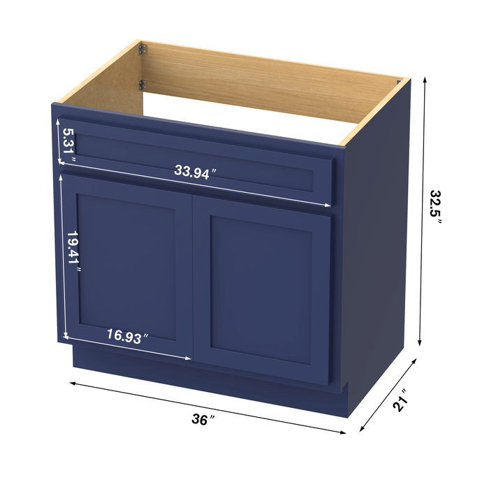 36" Modern Freestanding Oak Plywood Bathroom Vanity Base Only – Shaker Style Storage Cabinet with 2 Soft-Closing Doors VA4036 - HomeBeyond