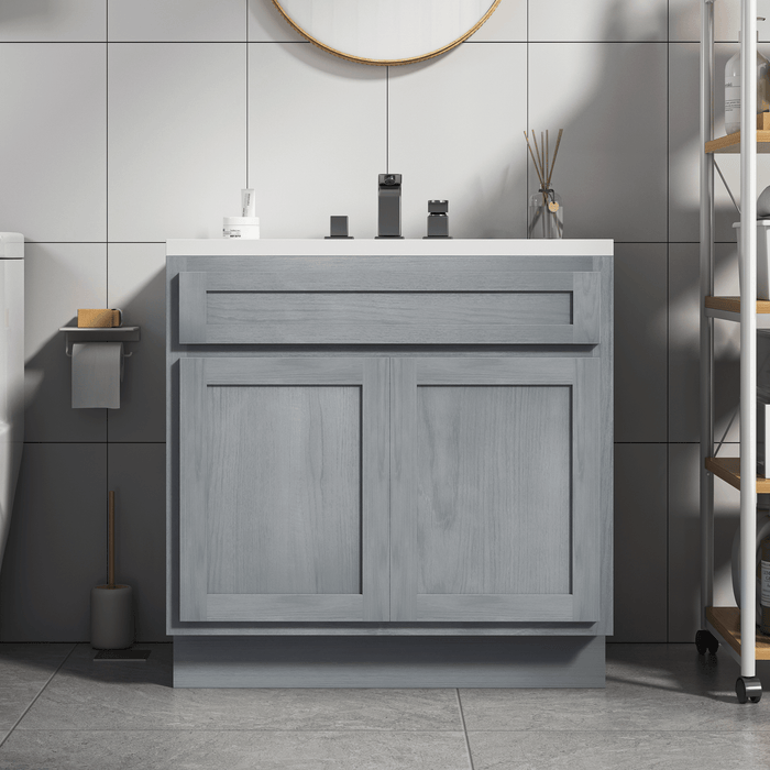 36" Modern Freestanding Oak Plywood Bathroom Vanity Base Only – Shaker Style Storage Cabinet with 2 Soft-Closing Doors VA4036 - HomeBeyond