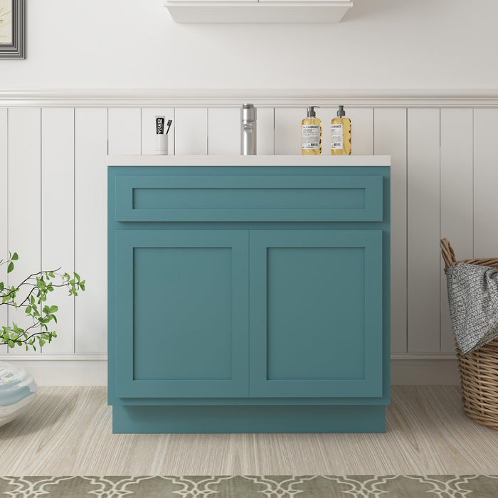 36" Modern Freestanding Oak Plywood Bathroom Vanity Base Only – Shaker Style Storage Cabinet with 2 Soft-Closing Doors VA4036 - HomeBeyond