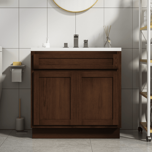 36" Modern Freestanding Oak Plywood Bathroom Vanity Base Only – Shaker Style Storage Cabinet with 2 Soft-Closing Doors VA4036 - HomeBeyond