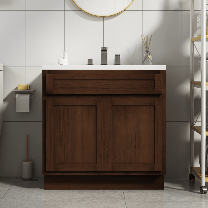 36" Modern Freestanding Oak Plywood Bathroom Vanity Base Only – Shaker Style Storage Cabinet with 2 Soft-Closing Doors VA4036 - HomeBeyond