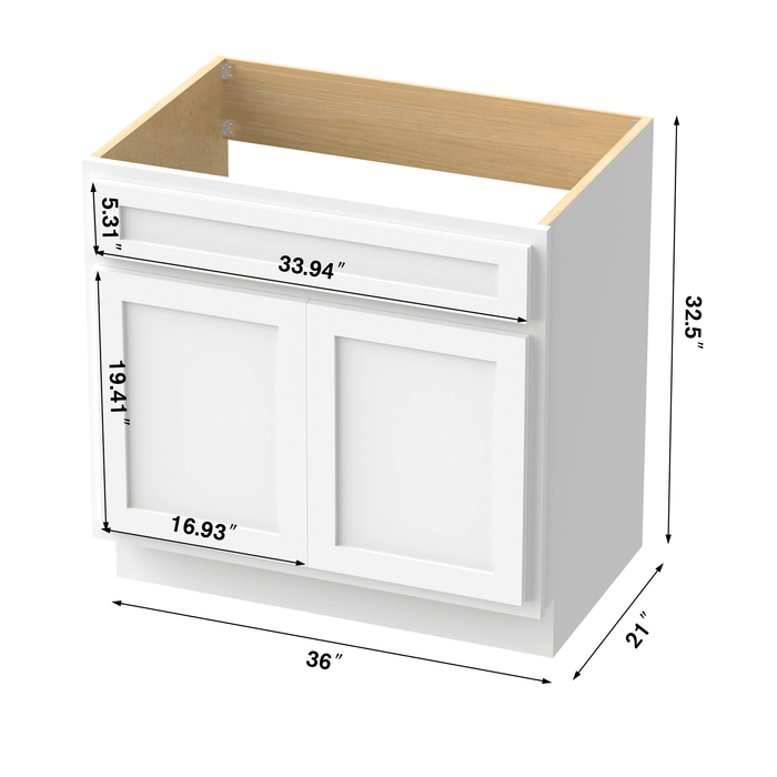 36" Modern Freestanding Oak Plywood Bathroom Vanity Base Only – Shaker Style Storage Cabinet with 2 Soft-Closing Doors VA4036 - HomeBeyond
