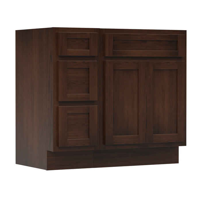 36" Modern Freestanding Oak Plywood Bathroom Vanity Base Only – Shaker Style Storage Cabinet with 3 Drawers & 2 Soft-Closing Doors VA4024-123 - HomeBeyond
