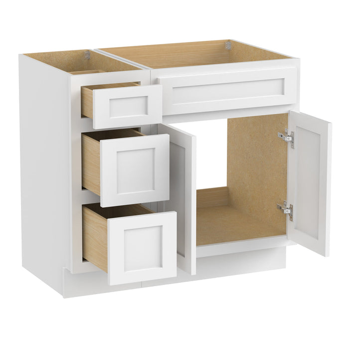 36" Modern Freestanding Oak Plywood Bathroom Vanity Base Only – Shaker Style Storage Cabinet with 3 Drawers & 2 Soft-Closing Doors VA4024-123 - HomeBeyond