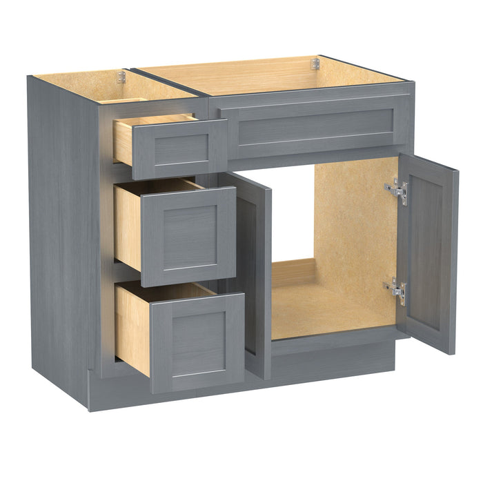 36" Modern Freestanding Oak Plywood Bathroom Vanity Base Only – Shaker Style Storage Cabinet with 3 Drawers & 2 Soft-Closing Doors VA4024-123 - HomeBeyond
