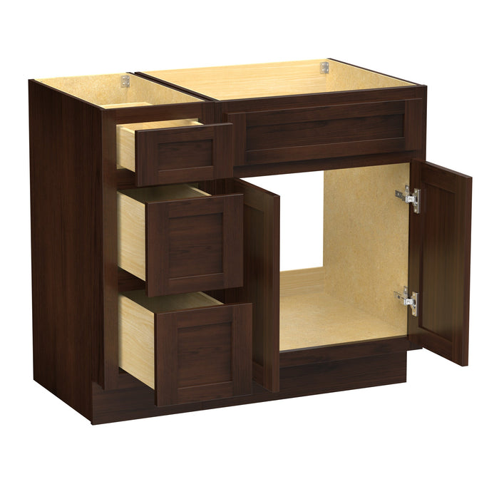 36" Modern Freestanding Oak Plywood Bathroom Vanity Base Only – Shaker Style Storage Cabinet with 3 Drawers & 2 Soft-Closing Doors VA4024-123 - HomeBeyond