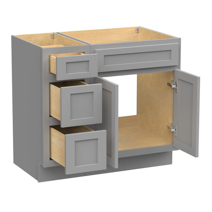 36" Modern Freestanding Oak Plywood Bathroom Vanity Base Only – Shaker Style Storage Cabinet with 3 Drawers & 2 Soft-Closing Doors VA4024-123 - HomeBeyond