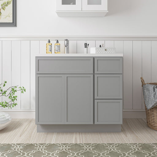 36" Oak Bathroom Vanity Cabinet without Top - 3 Drawers & 2 Doors - HomeBeyond