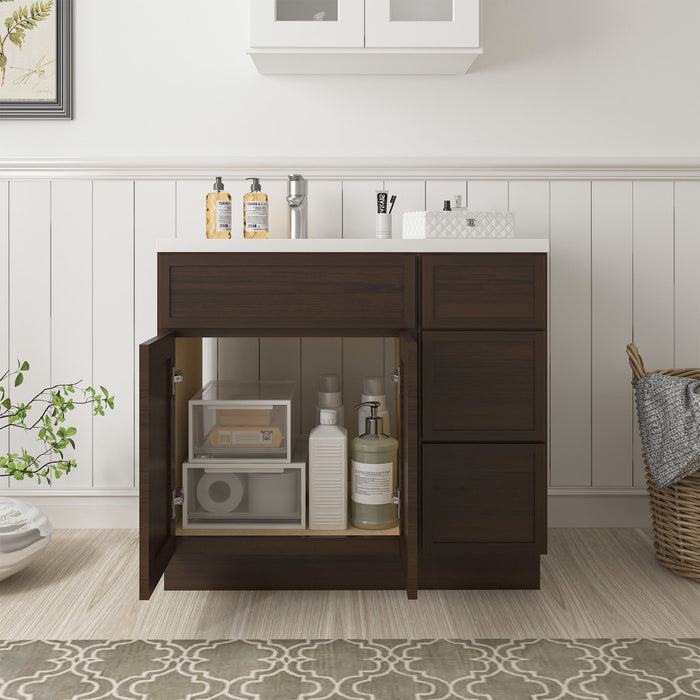36" Plywood Bathroom Vanity Cabinet without Top - 3 Drawers & 2 Doors - HomeBeyond