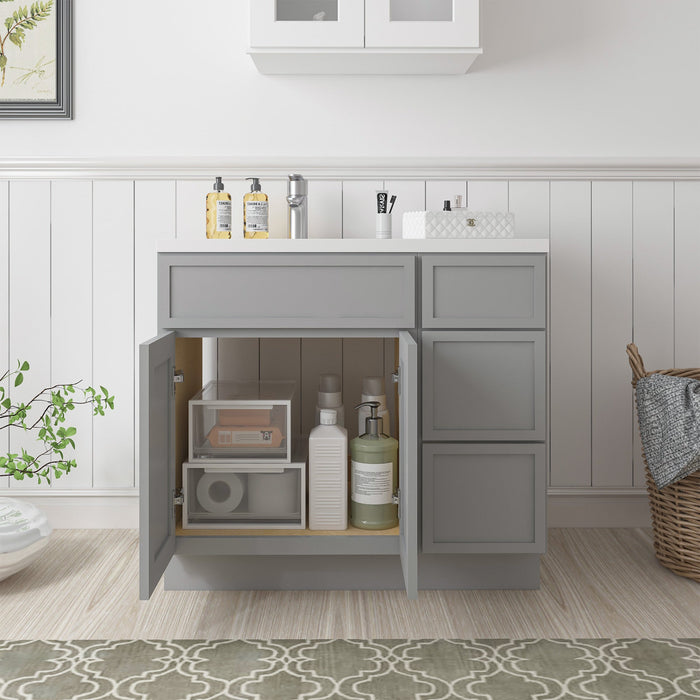 36" Plywood Bathroom Vanity Cabinet without Top - 3 Drawers & 2 Doors - HomeBeyond