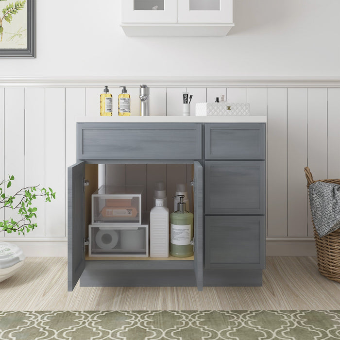 36" Plywood Bathroom Vanity Cabinet without Top - 3 Drawers & 2 Doors - HomeBeyond