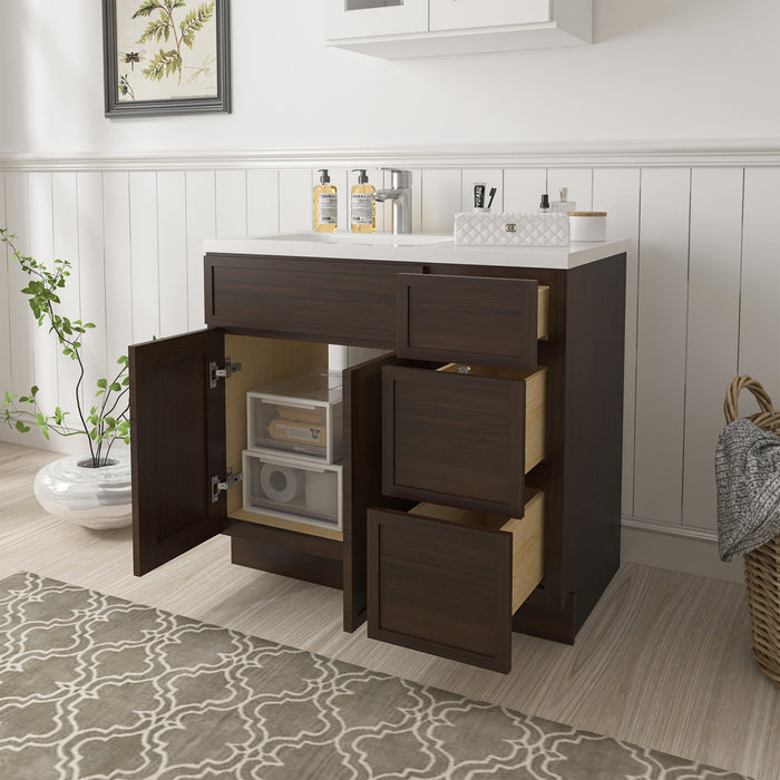 36" Plywood Bathroom Vanity Cabinet without Top - 3 Drawers & 2 Doors - HomeBeyond