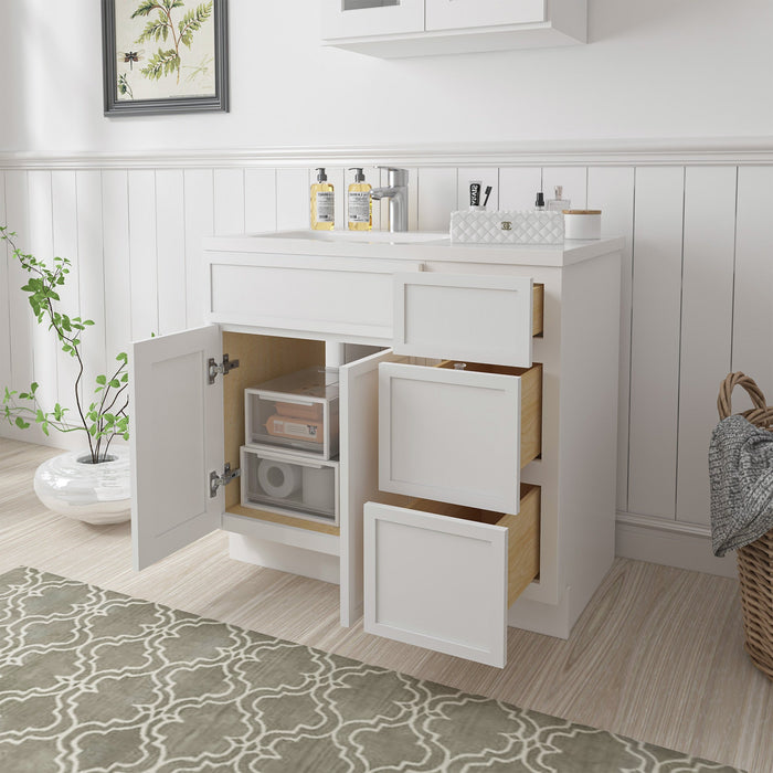 36" Plywood Bathroom Vanity Cabinet without Top - 3 Drawers & 2 Doors - HomeBeyond
