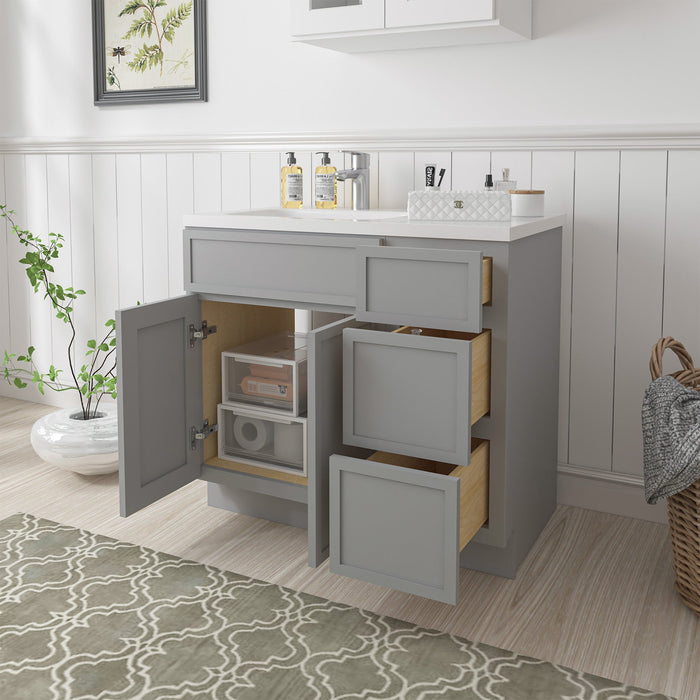 36" Plywood Bathroom Vanity Cabinet without Top - 3 Drawers & 2 Doors - HomeBeyond