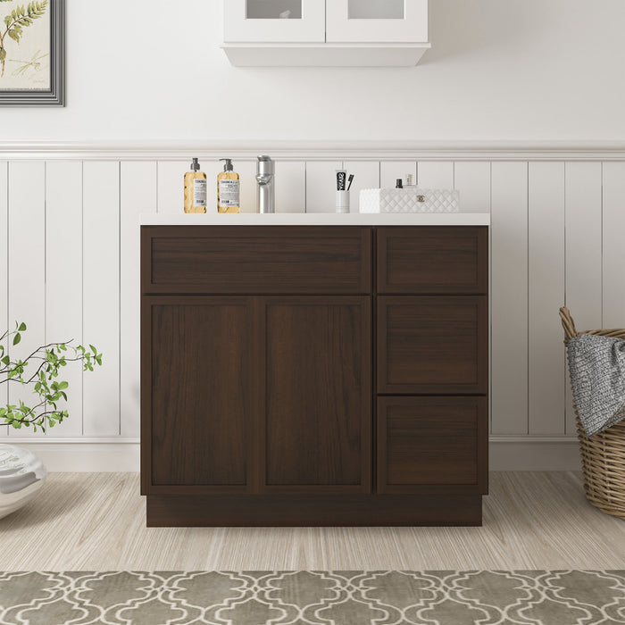 36" Plywood Bathroom Vanity Cabinet without Top - 3 Drawers & 2 Doors - HomeBeyond