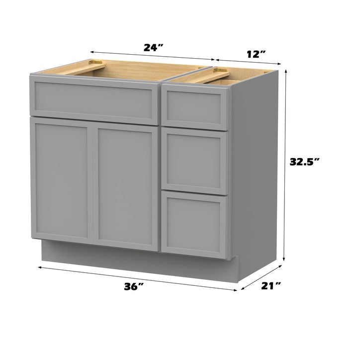 36" Plywood Bathroom Vanity Cabinet without Top - 3 Drawers & 2 Doors - HomeBeyond