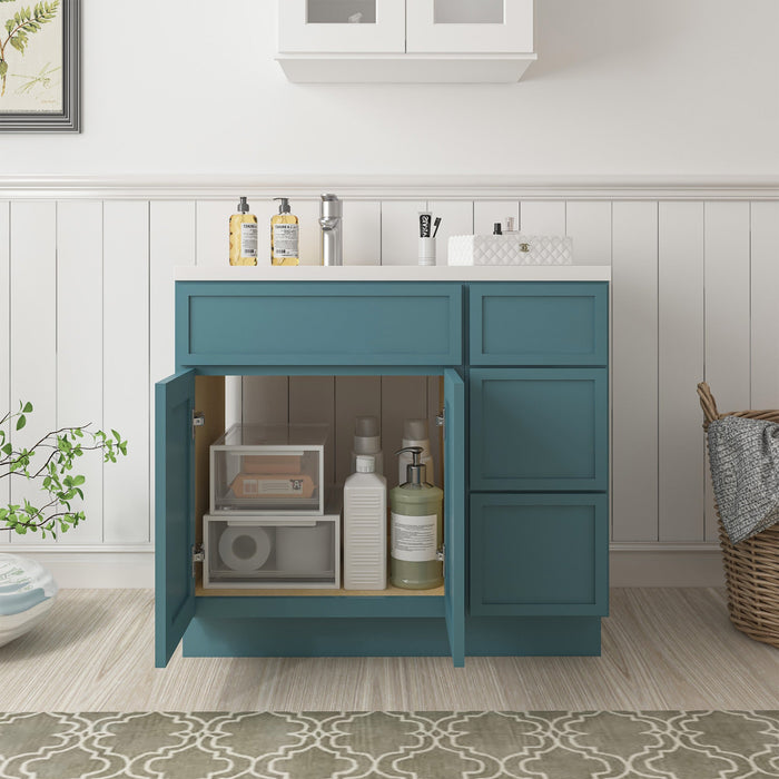 36" Plywood Bathroom Vanity Cabinet without Top - 3 Drawers & 2 Doors - HomeBeyond