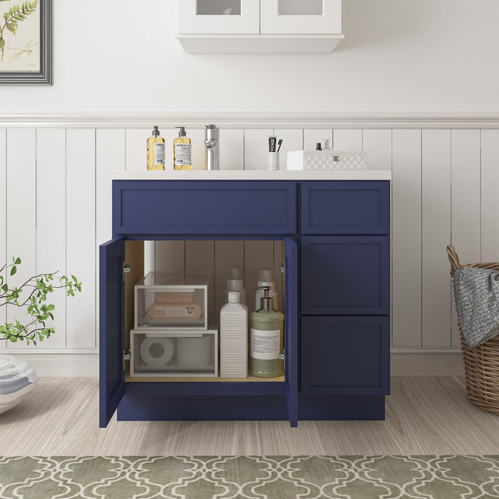 36" Plywood Bathroom Vanity Cabinet without Top - 3 Drawers & 2 Doors - HomeBeyond