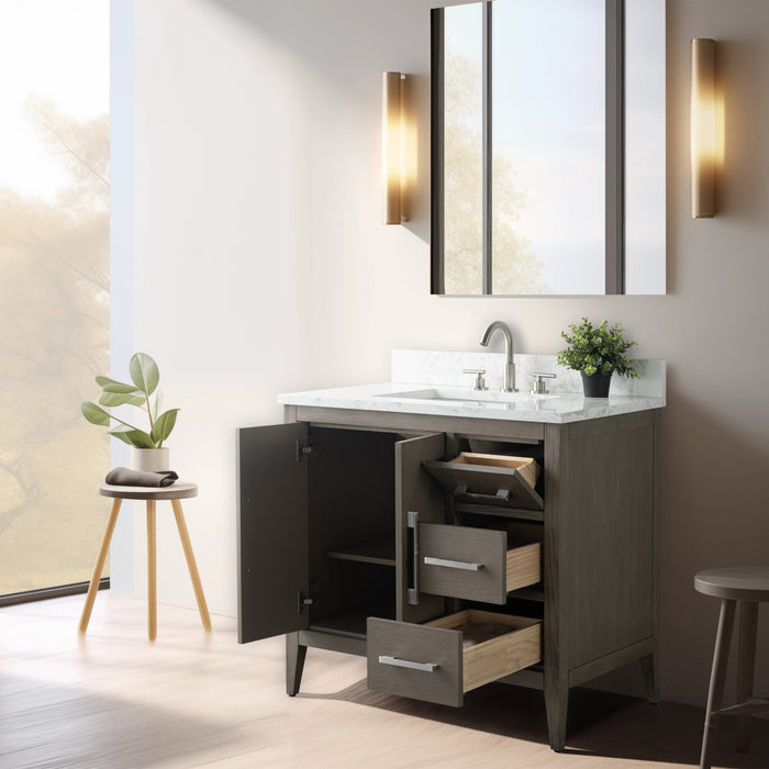 36” Single Sink Bathroom Vanity Cabinet with Engineered Marble Top - HomeBeyond
