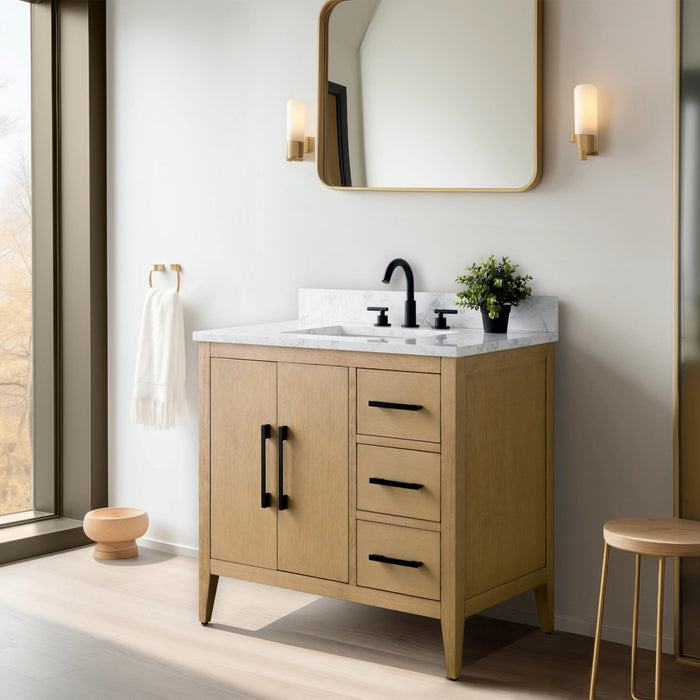 36” Single Sink Bathroom Vanity Cabinet with Engineered Marble Top - HomeBeyond