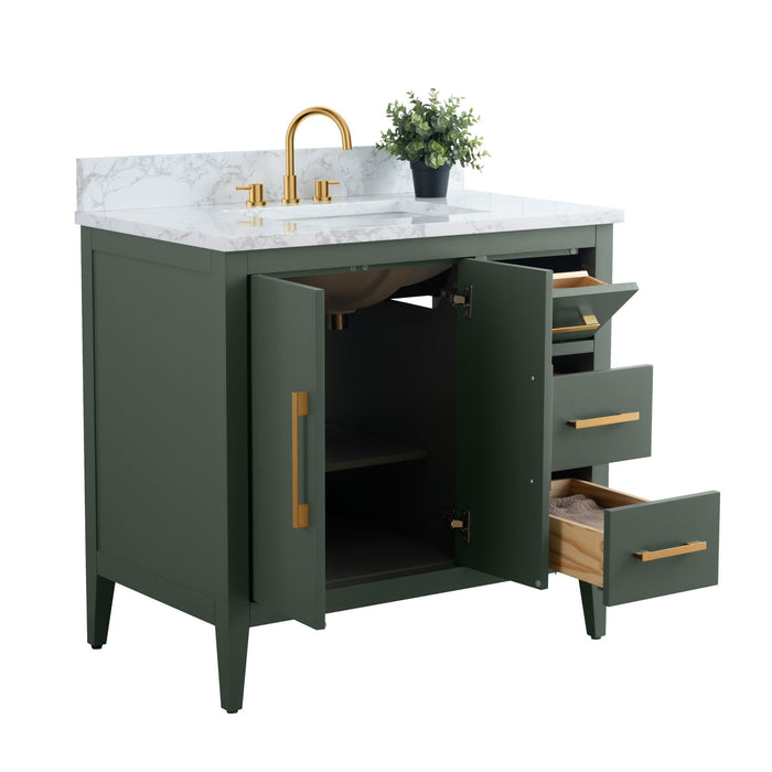 36” Single Sink Bathroom Vanity Cabinet with Engineered Marble Top - HomeBeyond