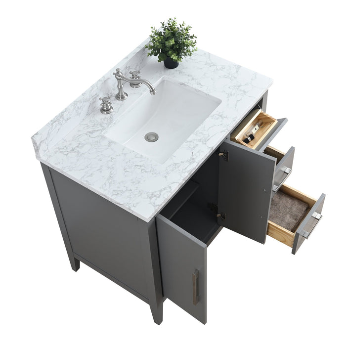 36” Single Sink Bathroom Vanity Cabinet with Engineered Marble Top - HomeBeyond