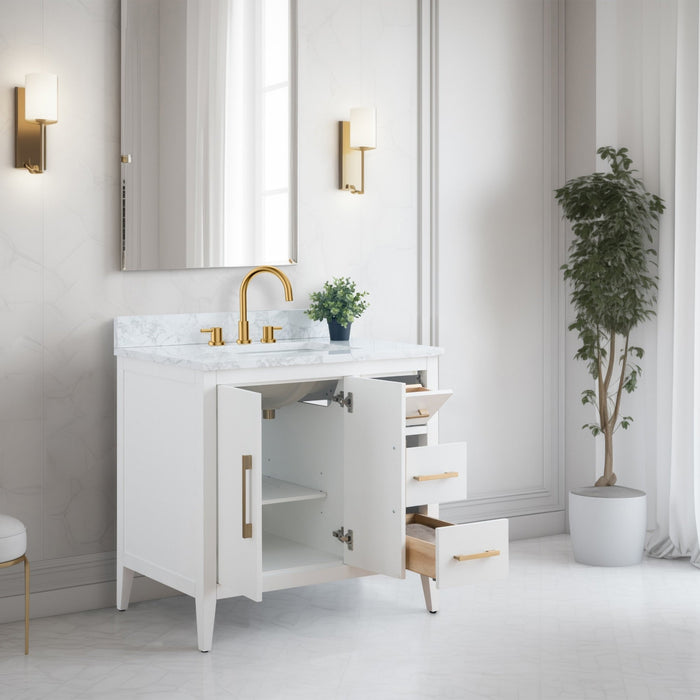 36” Single Sink Bathroom Vanity Cabinet with Engineered Marble Top - HomeBeyond