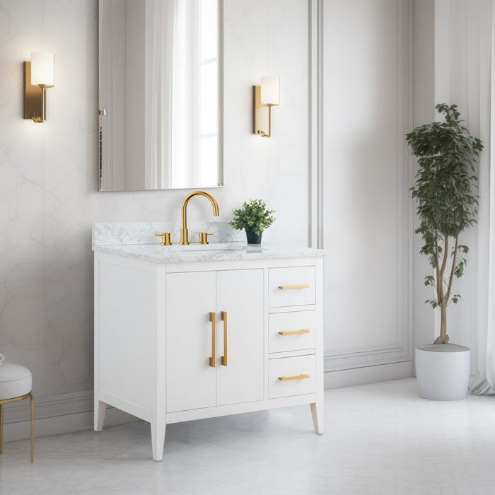 36” Single Sink Bathroom Vanity Cabinet with Engineered Marble Top - HomeBeyond