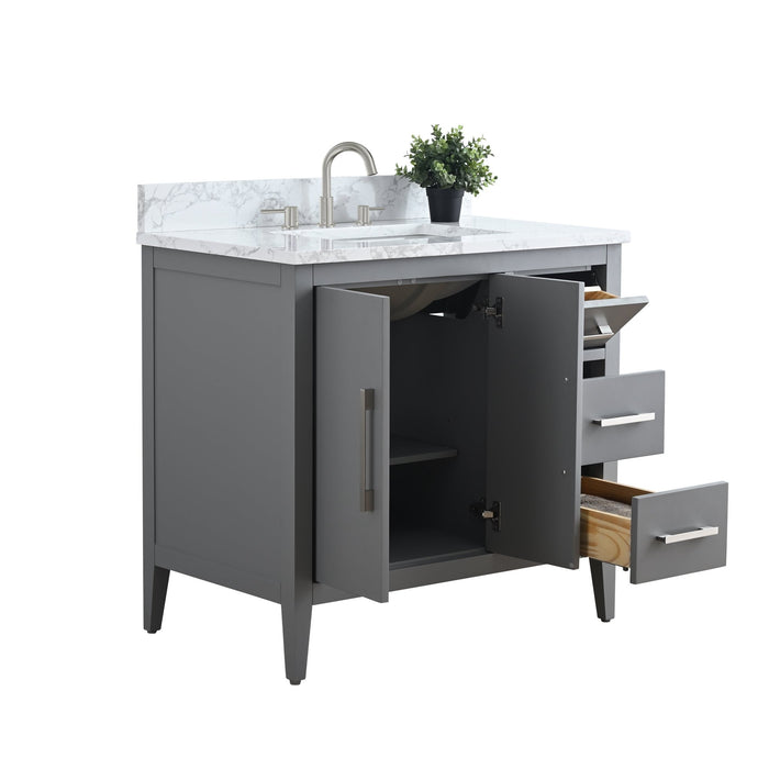 36” Single Sink Bathroom Vanity Cabinet with Engineered Marble Top - HomeBeyond