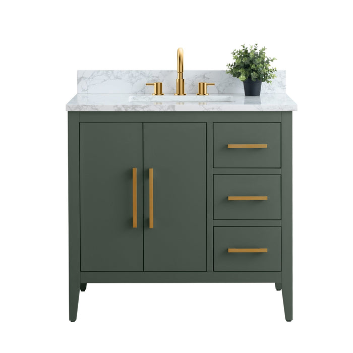 36” Single Sink Bathroom Vanity Cabinet with Engineered Marble Top - HomeBeyond