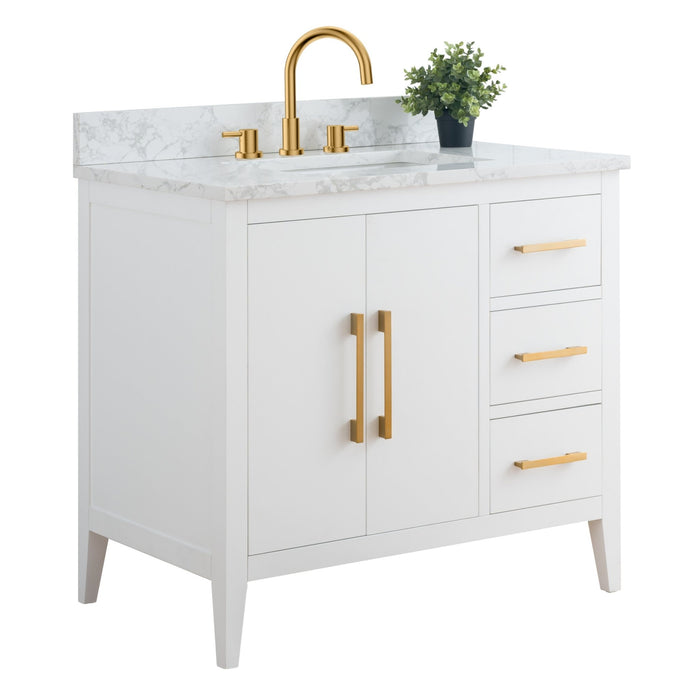 36” Single Sink Bathroom Vanity Cabinet with Engineered Marble Top - HomeBeyond