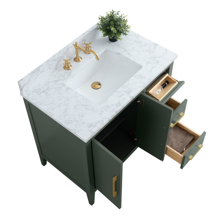 36” Single Sink Bathroom Vanity Cabinet with Engineered Marble Top - HomeBeyond
