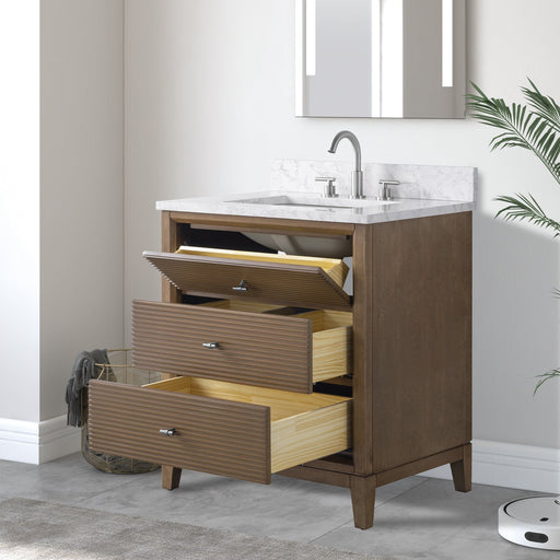 36" Single Sink Freestanding Bath Vanity Cabinet with White Engineered Marble Top - HomeBeyond